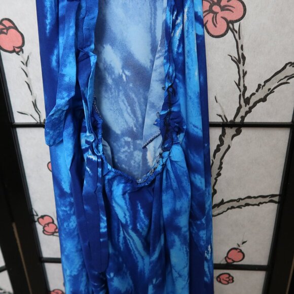 West African Vibrant Blue Tie-Dye Halter Neck Backless Sundress One Size NWOT - Picture 7 of 16